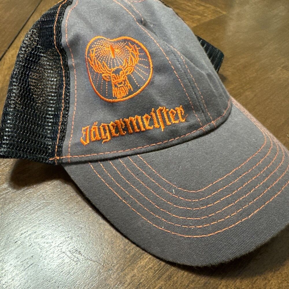 Jagermeister Liquor Baseball Hat Cap Black/Orange Trucker Snapback Mesh Alcohol
